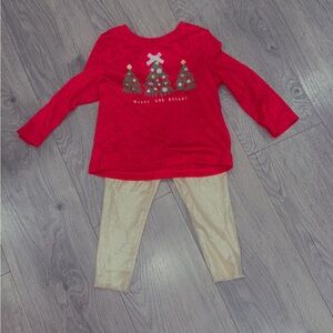 Red Holiday Top with Gold Leggings Kids Matching Set
